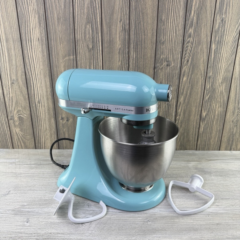 KitchenAid Artisan Mini KSM3311XAQ 3.5 Qt Stand Mixer Aqua Sky w/ Attachments